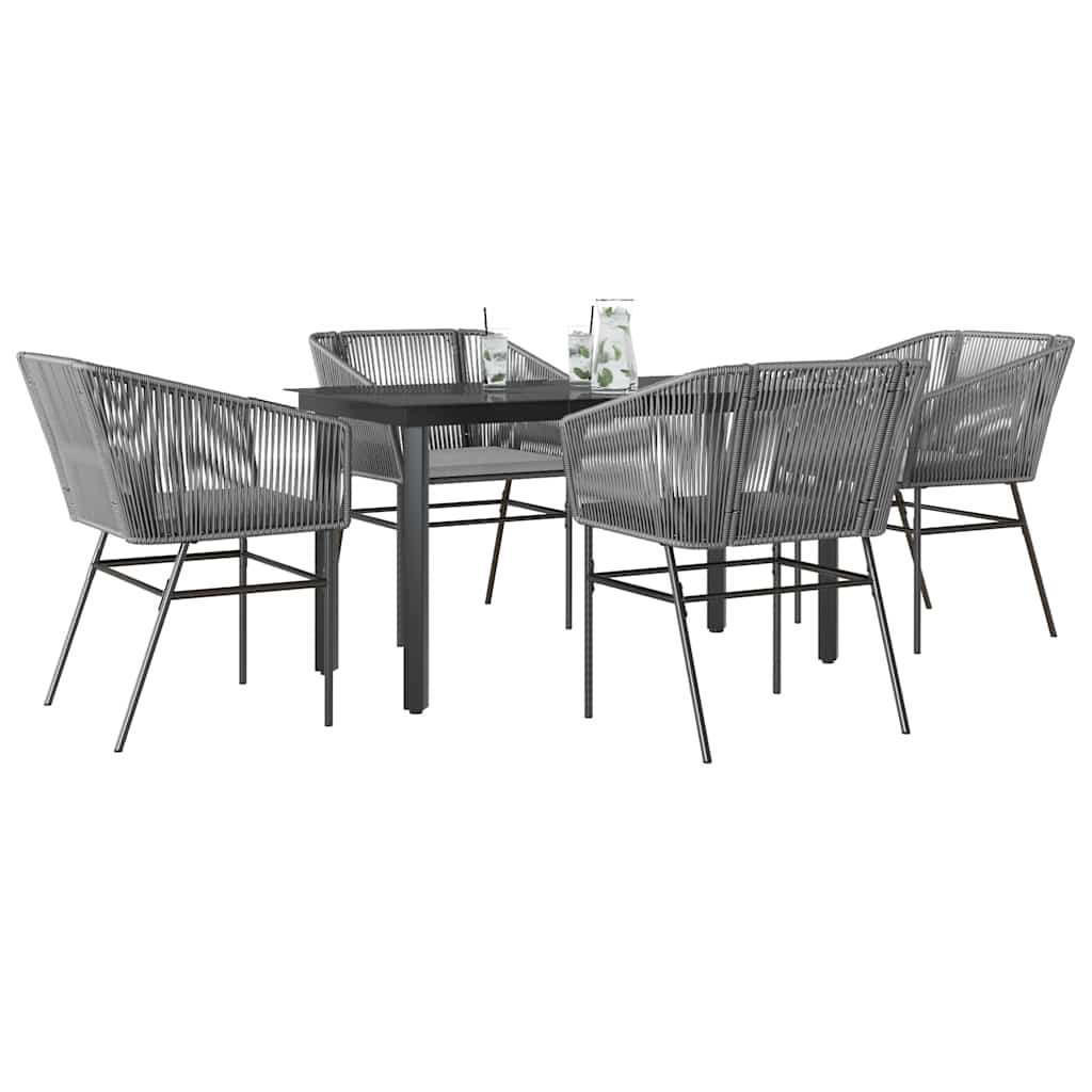 5-tlg. Garten-Essgruppe mit Kissen Grau Poly Rattan Glas
