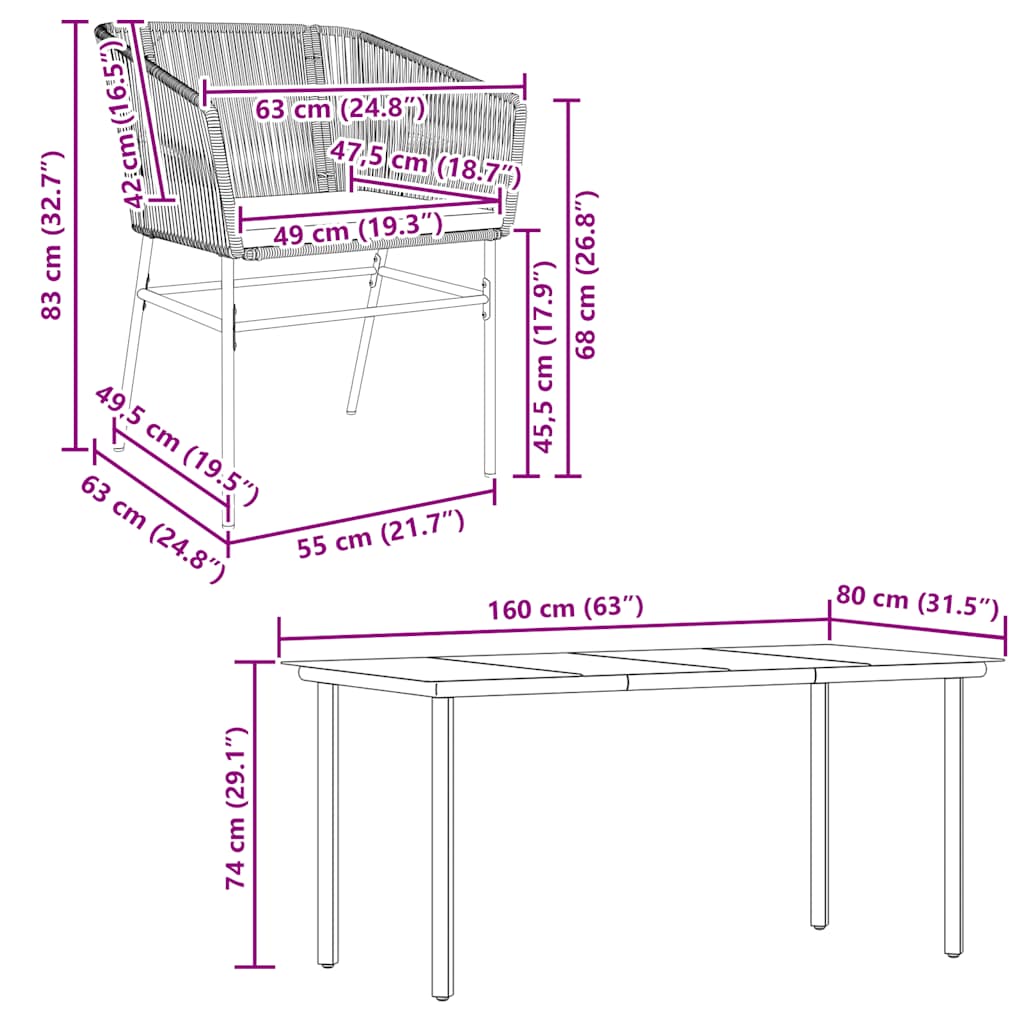 5-tlg. Garten-Essgruppe mit Kissen Grau Poly Rattan Glas