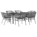 7-tlg. Garten-Essgruppe mit Kissen Grau Poly Rattan Glas