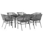7-tlg. Garten-Essgruppe mit Kissen Grau Poly Rattan Glas