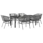 7-tlg. Garten-Essgruppe mit Kissen Grau Poly Rattan Glas