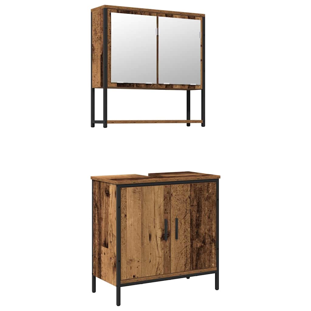 Badezimmermöbel-Set mit Regal mit Tür 2 pcs Braun Holzwerkstoff