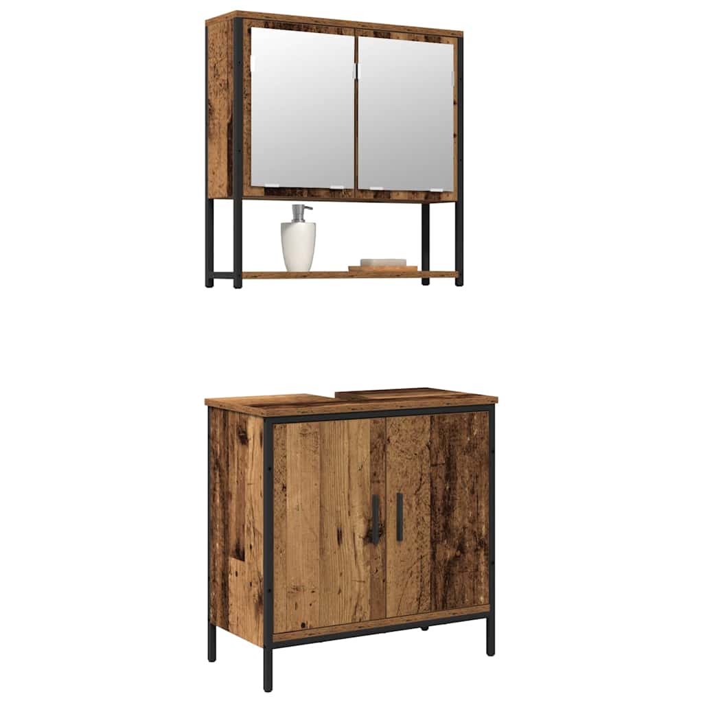 Badezimmermöbel-Set mit Regal mit Tür 2 pcs Braun Holzwerkstoff