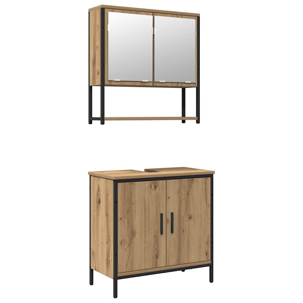 Badezimmermöbel-Set mit Regal mit Tür 2 pcs Braun Holzwerkstoff