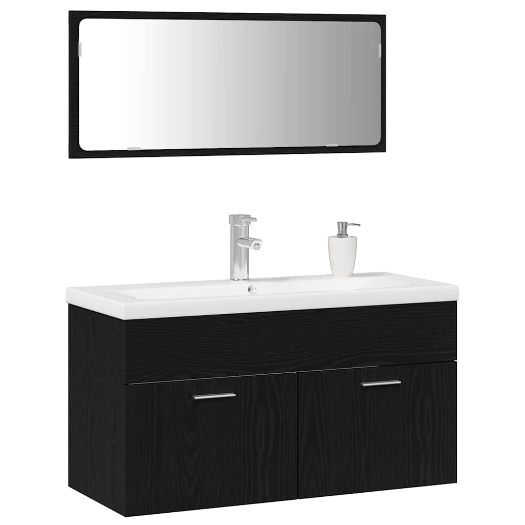 Badezimmermöbel-Set 3 pcs Schwarz Eichen-Optik Holzwerkstoff