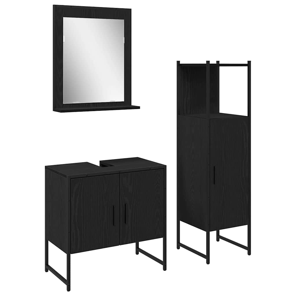 Badezimmermöbel-Set mit Regal 3 pcs Schwarz Holzwerkstoff