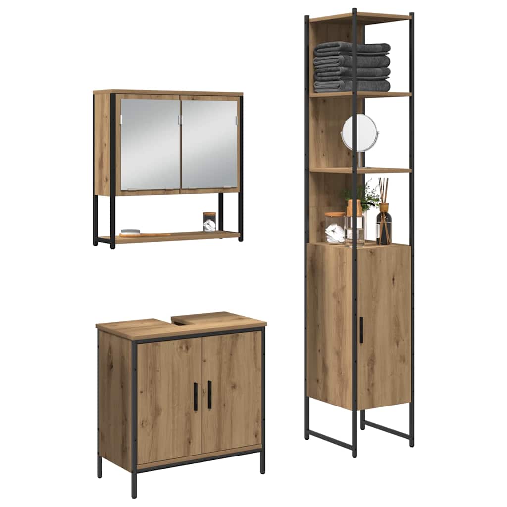 Badezimmermöbel-Set mit Regal mit Tür 3 pcs Braun Holzwerkstoff