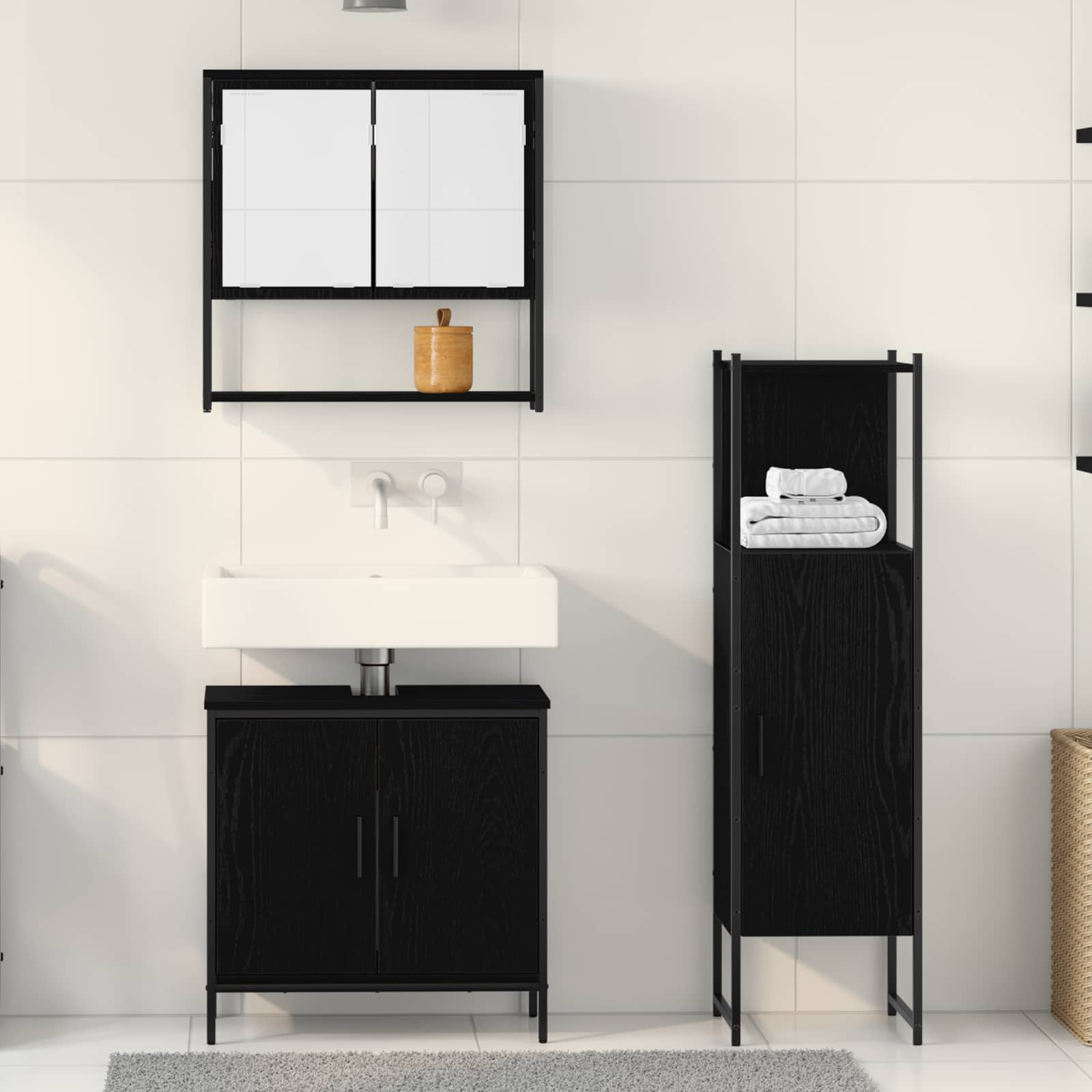 Badezimmermöbel-Set mit Regal 3 pcs Schwarz Holzwerkstoff