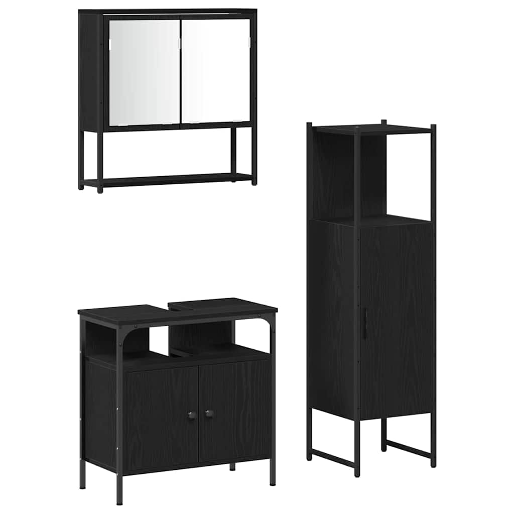Badezimmermöbel-Set mit Regal 3 pcs Schwarz Holzwerkstoff