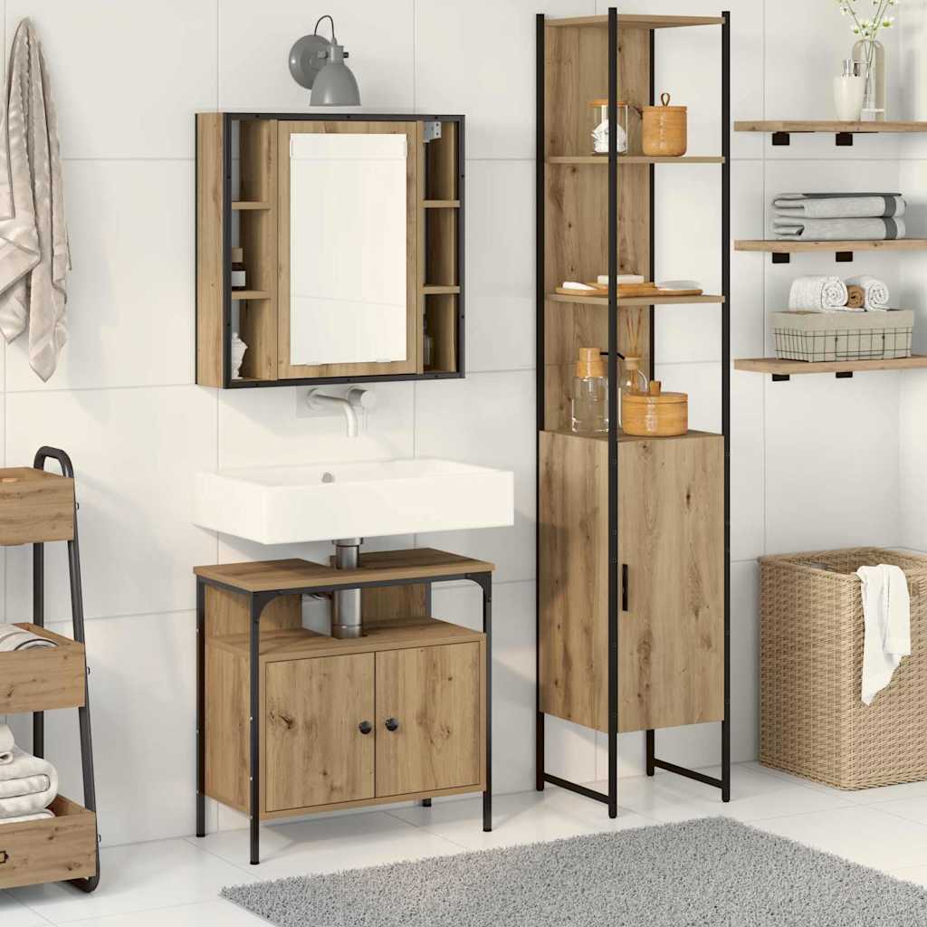 Badezimmermöbel-Set mit Regal 3 pcs Artisan-Eiche Holzwerkstoff