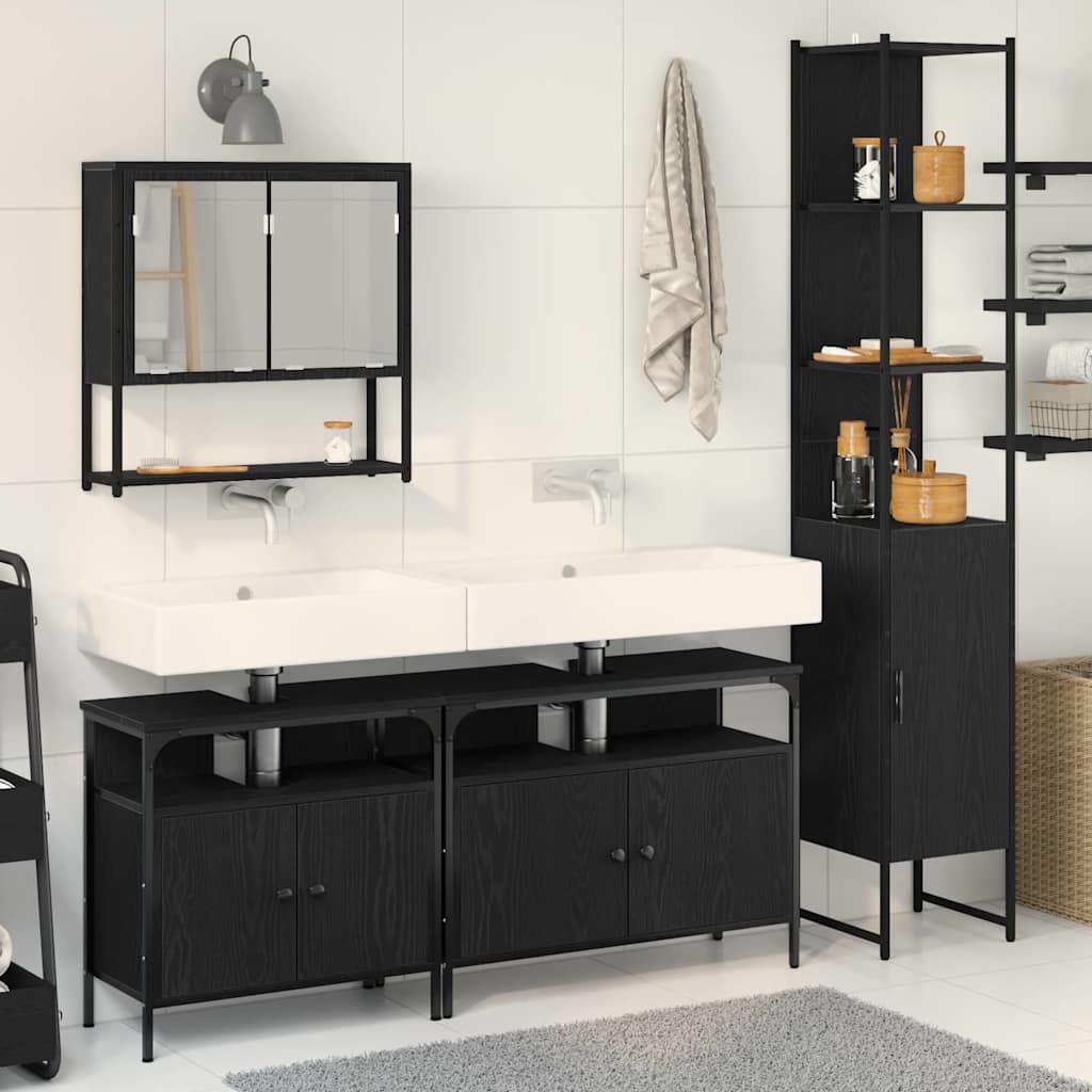 Badezimmermöbel Set 4 pcs Schwarz Eichen-Optik Holzwerkstoff