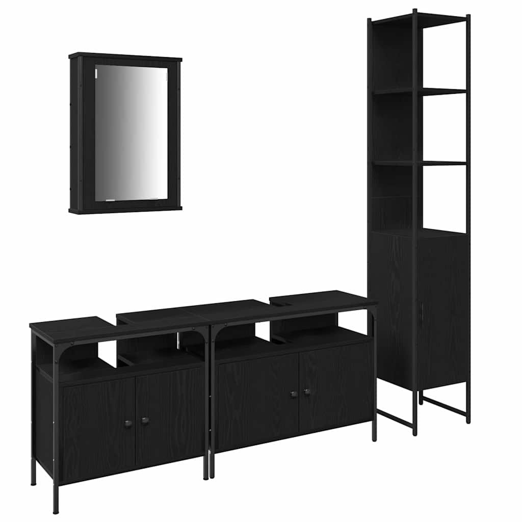 Badezimmermöbel-Set 4 pcs Schwarz Eichen-Optik Holzwerkstoff