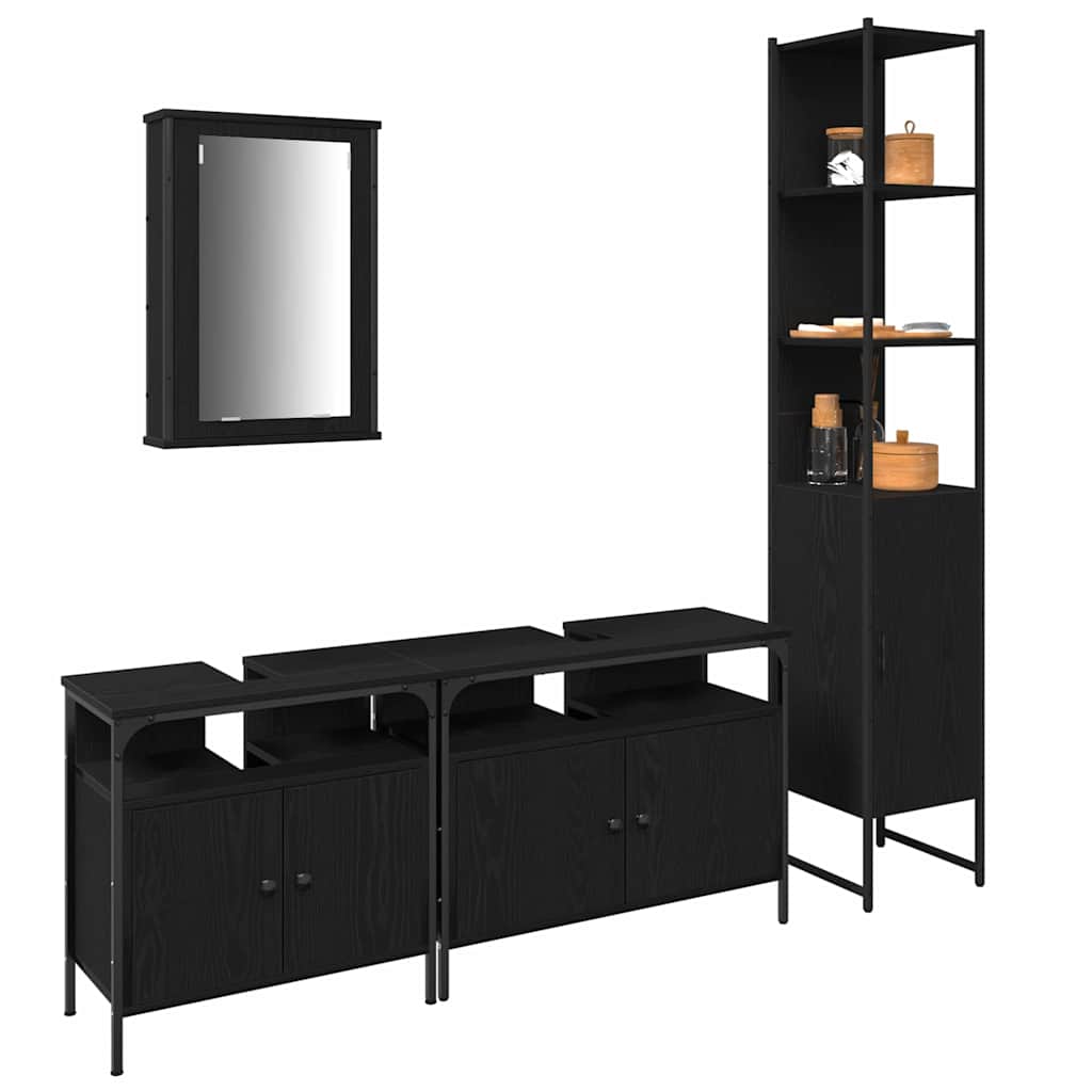 Badezimmermöbel-Set 4 pcs Schwarz Eichen-Optik Holzwerkstoff