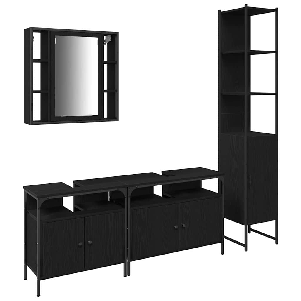 Badezimmermöbel-Set 4 pcs Schwarz Eichen-Optik Holzwerkstoff