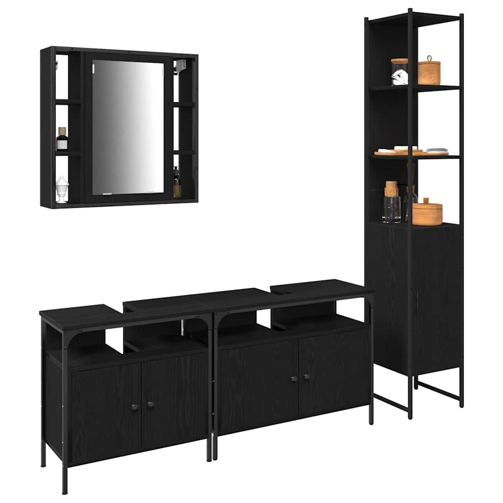 Badezimmermöbel-Set 4 pcs Schwarz Eichen-Optik Holzwerkstoff