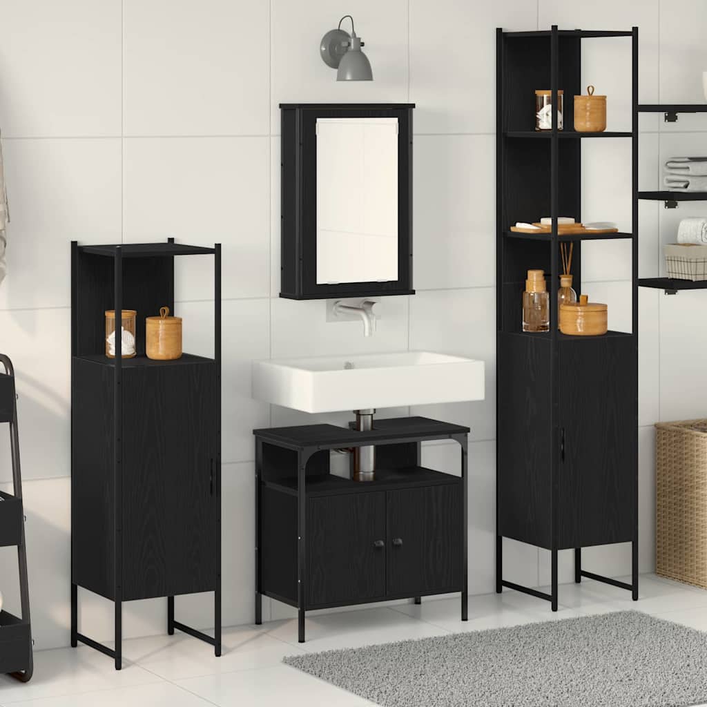 Badezimmermöbel Set 4 pcs Schwarz Eichen-Optik Holzwerkstoff