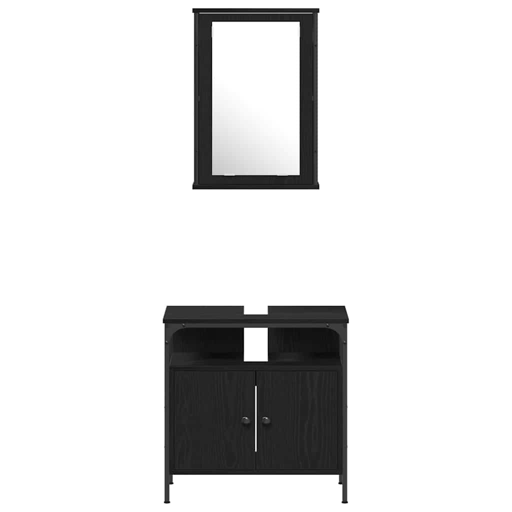 Badezimmermöbel Set 4 pcs Schwarz Eichen-Optik Holzwerkstoff