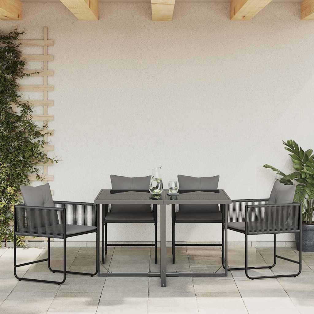 Stuhl mit Kissen 4 pcs Schwarz und Anthrazit PE-Rattan