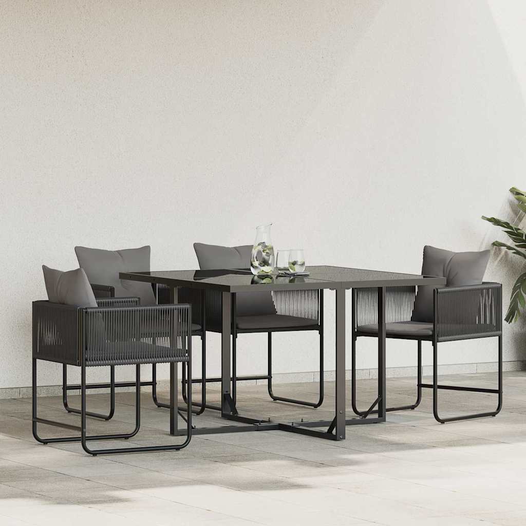 Stuhl mit Kissen 4 pcs Schwarz und Anthrazit PE-Rattan