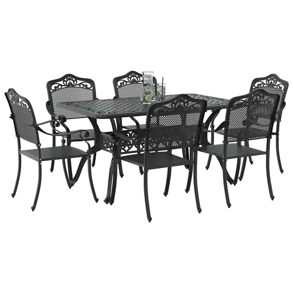 Garten Essgruppe 7 pcs Schwarz Aluminium