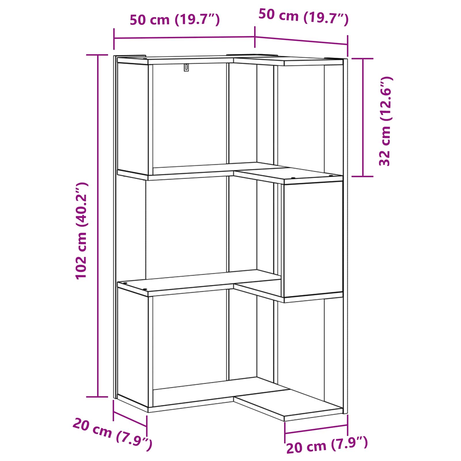 Bücherregal Schwarz Eichen-Optik 50 x 50 x 102 cm