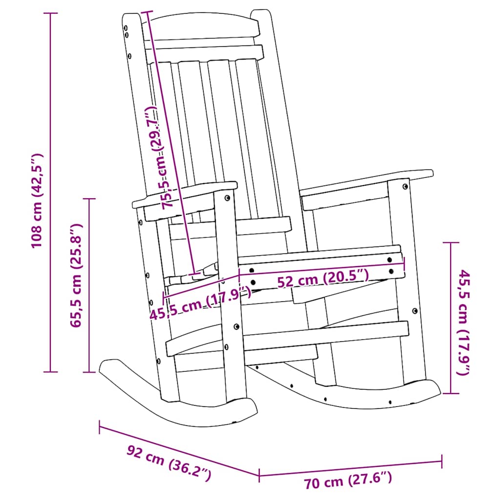 Schaukelstuhl für den Garten Schwarz 92 x 70 x 108cm HDPE