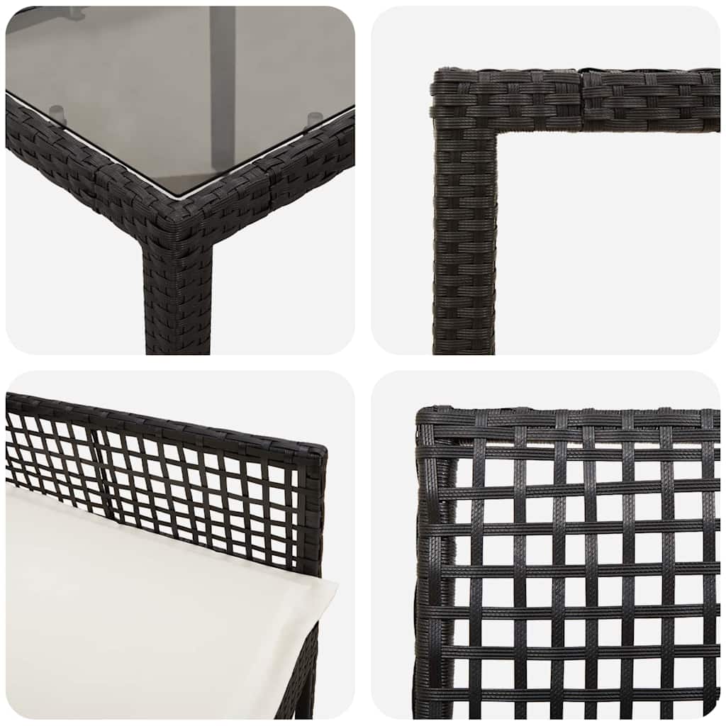 Garten Essgruppe 3 pcs Schwarz Poly-Rattan