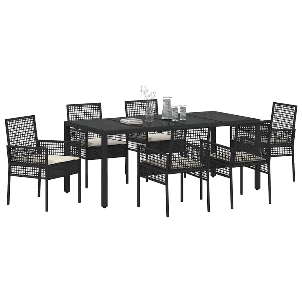 Garten Essgruppe 7 pcs Schwarz Poly-Rattan