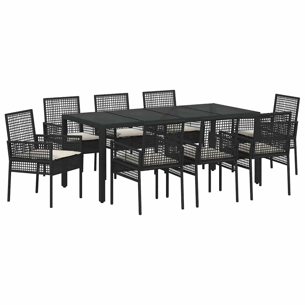 Garten Essgruppe 9 pcs Schwarz Poly-Rattan