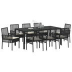 Garten Essgruppe 9 pcs Schwarz Poly-Rattan