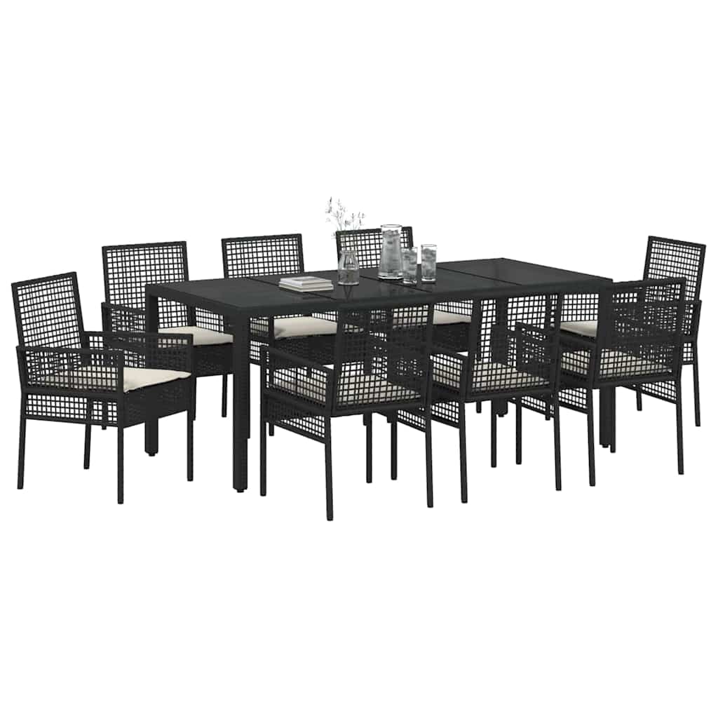 Garten Essgruppe 9 pcs Schwarz Poly-Rattan