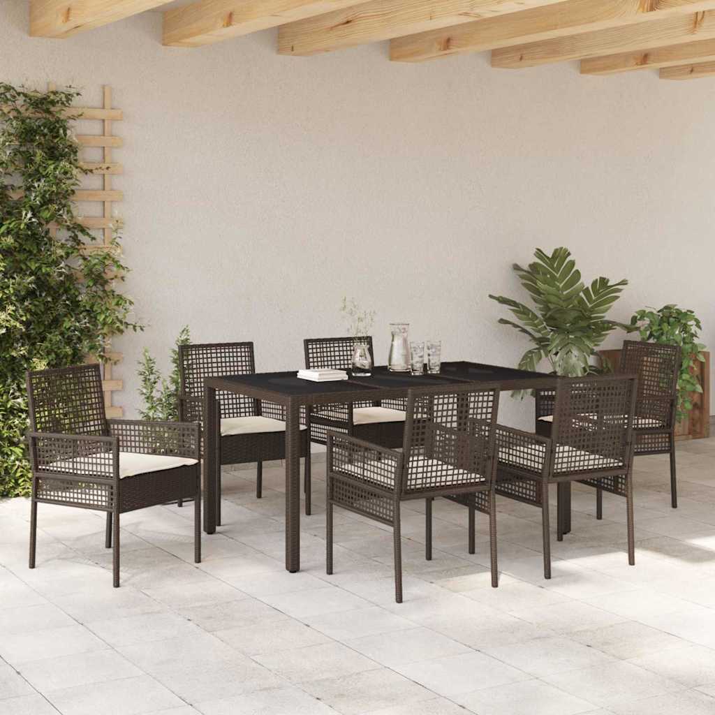 Garten Essgruppe 7 pcs Braun Poly-Rattan