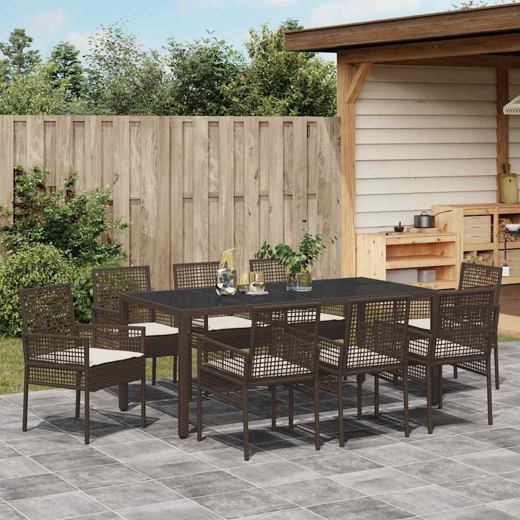 Garten Essgruppe 9 pcs Braun Poly-Rattan