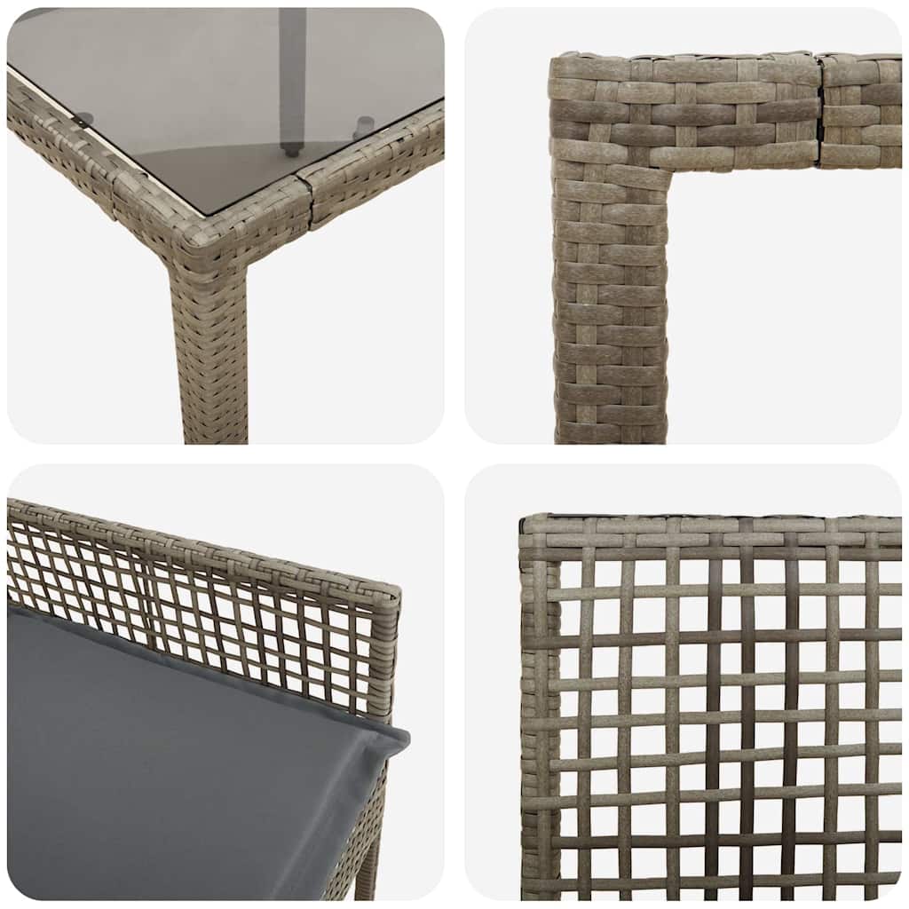 Garten Essgruppe 3 pcs Grau Poly-Rattan
