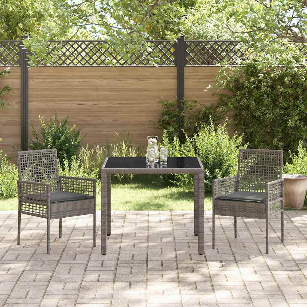 Garten Essgruppe 3 pcs Grau Poly-Rattan