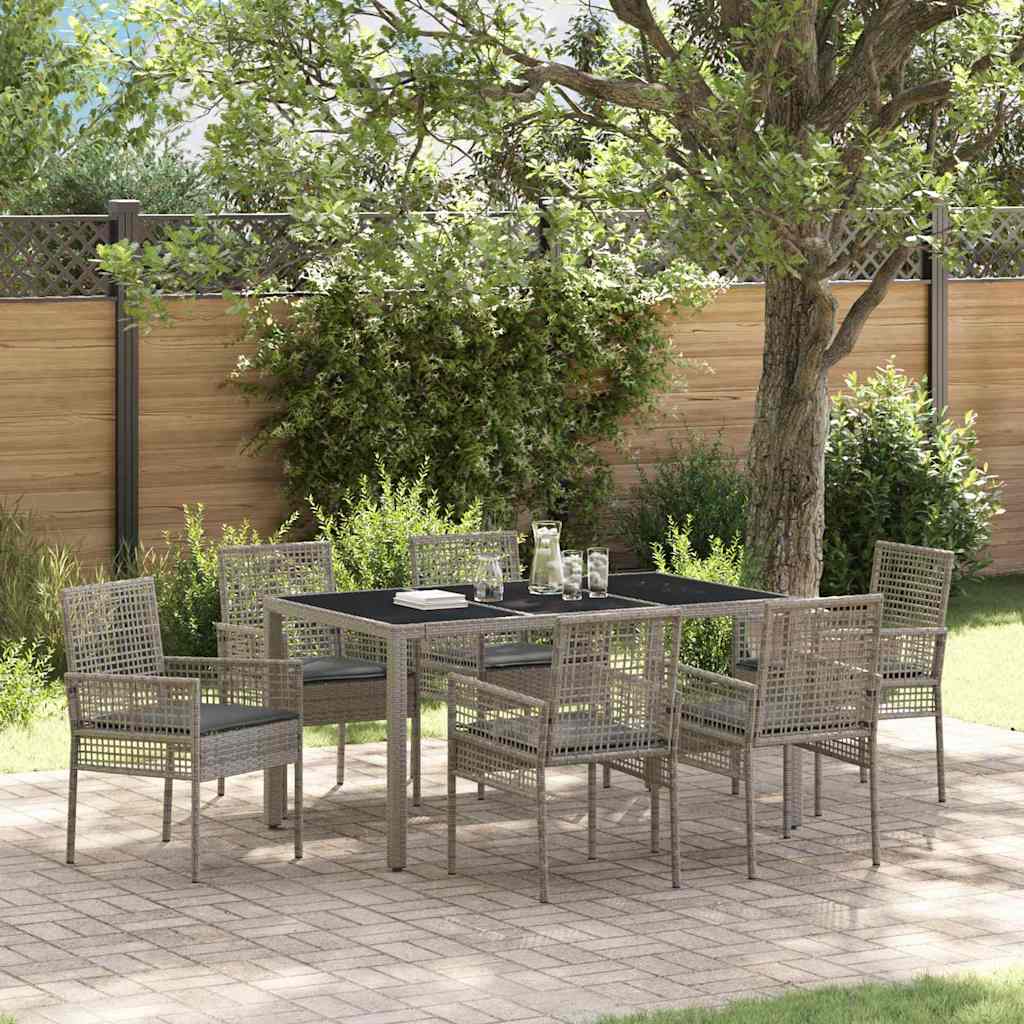 Garten Essgruppe 7 pcs Grau Poly-Rattan