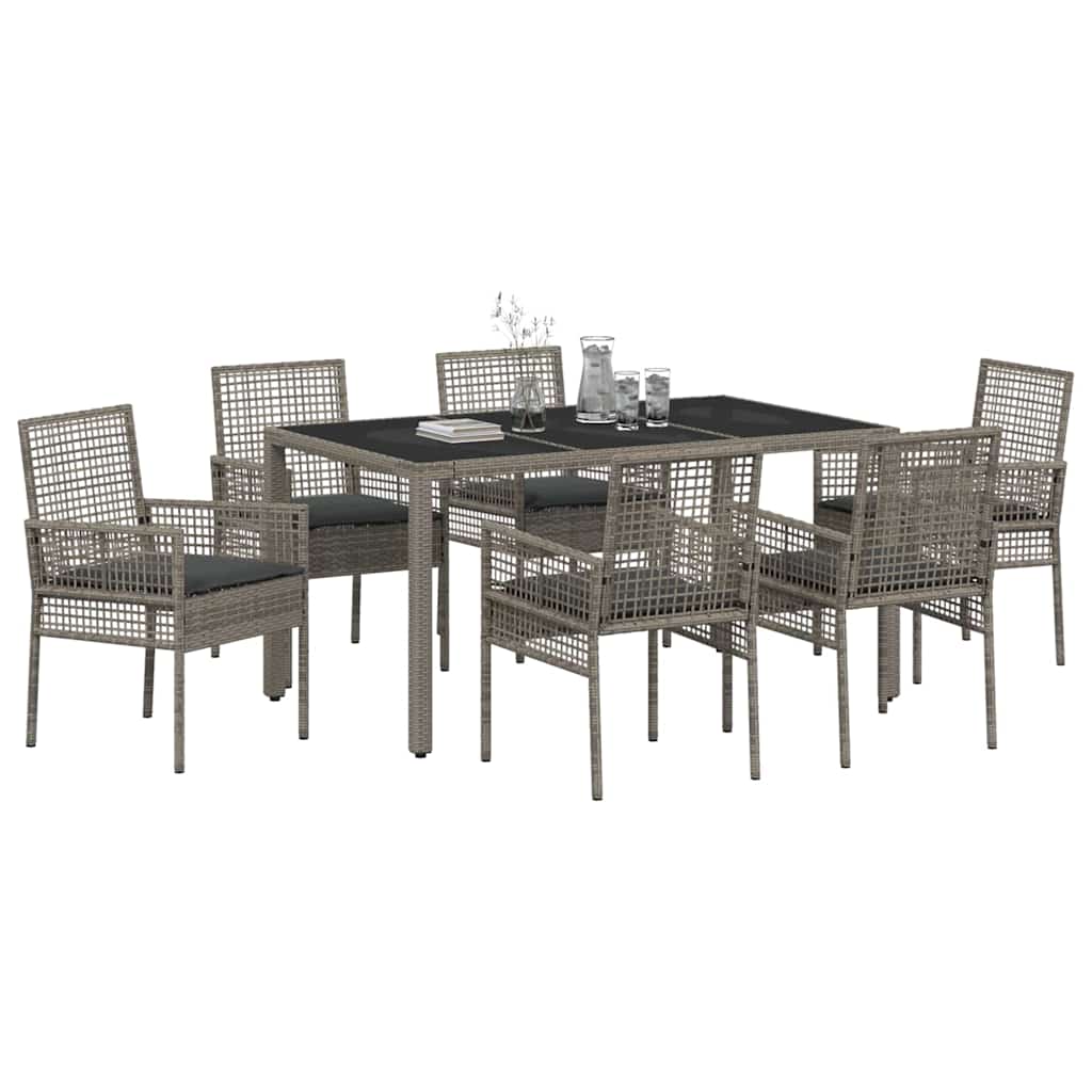 Garten Essgruppe 7 pcs Grau Poly-Rattan