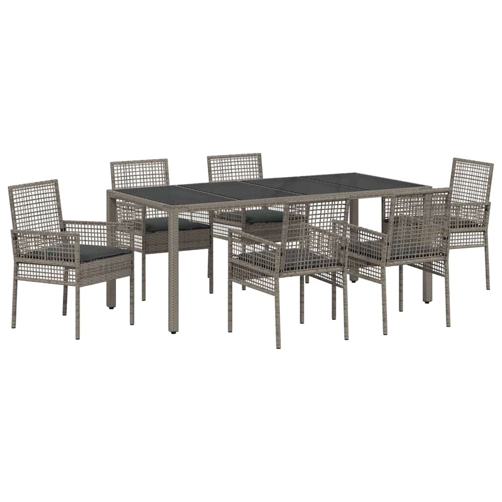 Garten Essgruppe 7 pcs Grau Poly-Rattan