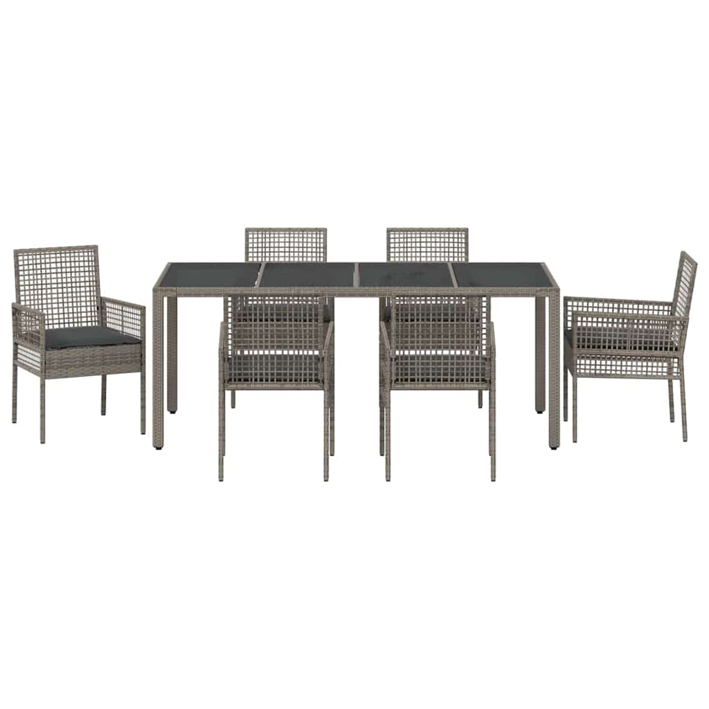Garten Essgruppe 7 pcs Grau Poly-Rattan