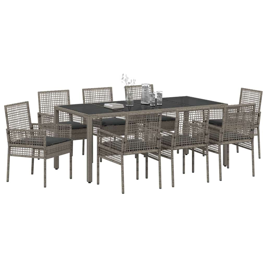 Garten Essgruppe 9 pcs Grau Poly-Rattan