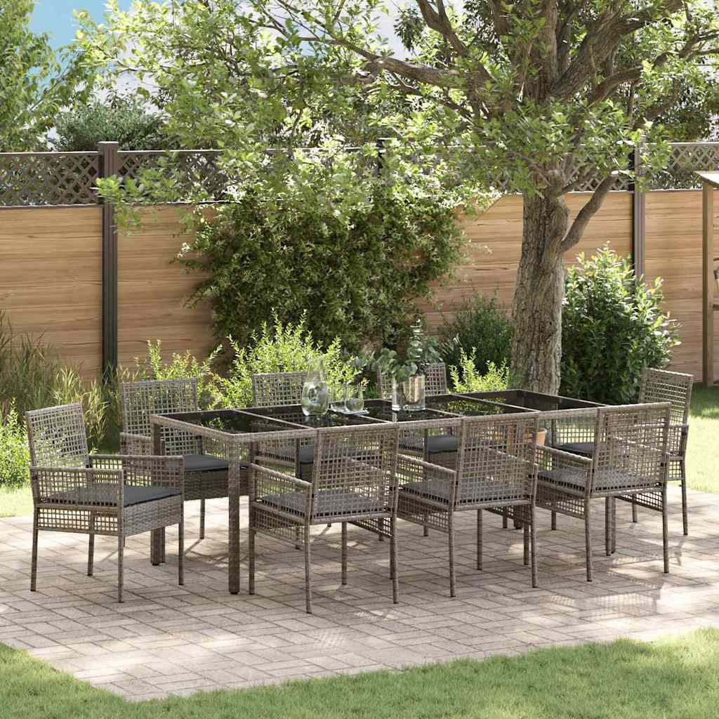 Garten Essgruppe 9 pcs Grau Poly-Rattan