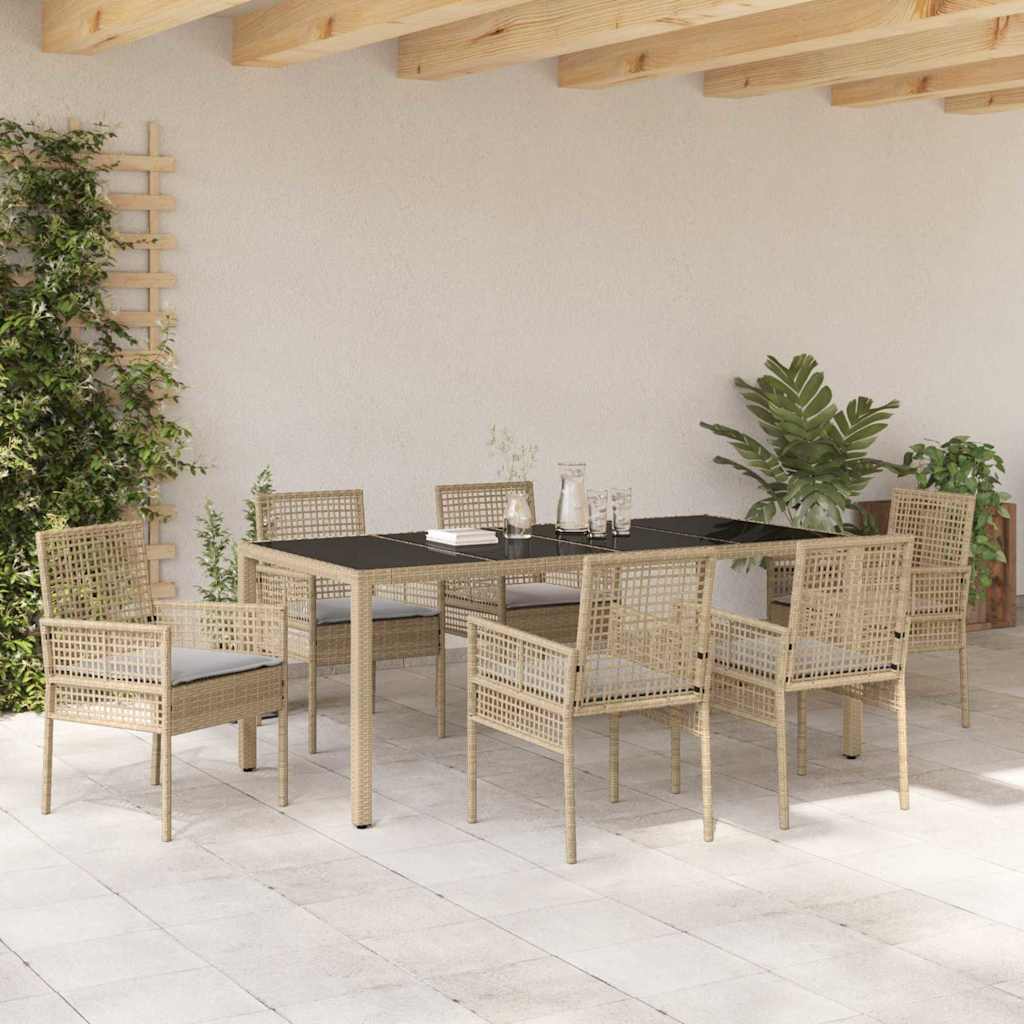 Garten Essgruppe 7 pcs Beige Poly-Rattan