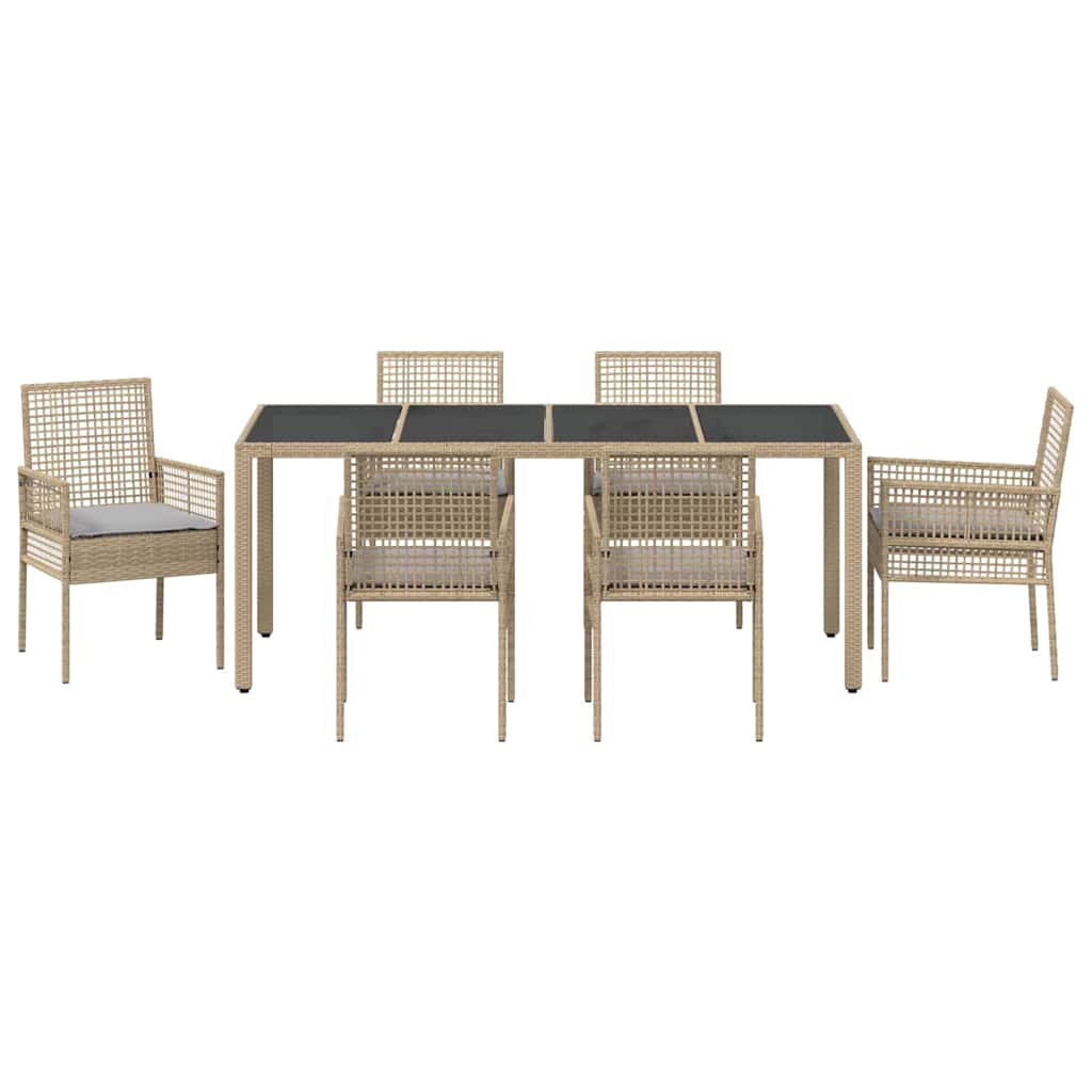 Garten Essgruppe 7 pcs Beige Poly-Rattan