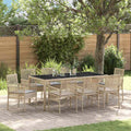 Garten Essgruppe 9 pcs Beige Poly-Rattan