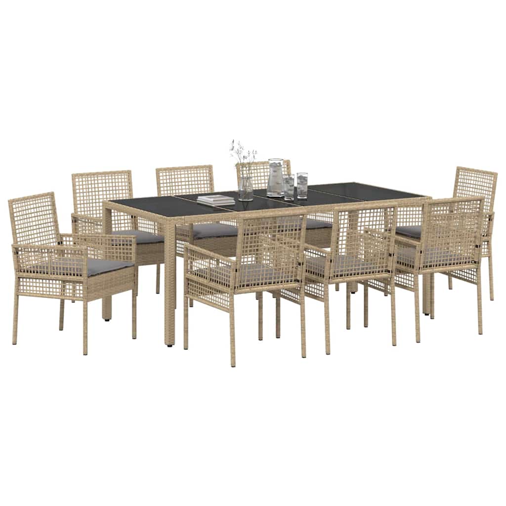 Garten Essgruppe 9 pcs Beige Poly-Rattan