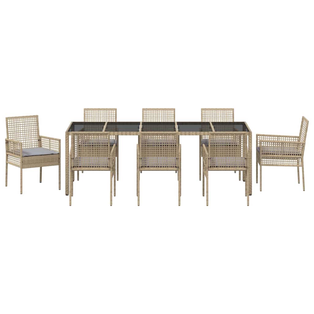 Garten Essgruppe 9 pcs Beige Poly-Rattan