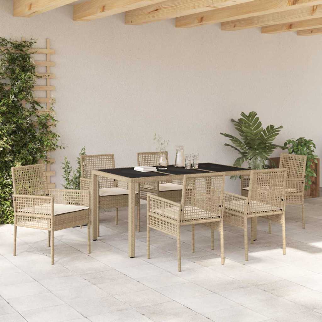 Garten Essgruppe 7 pcs Beige Poly-Rattan