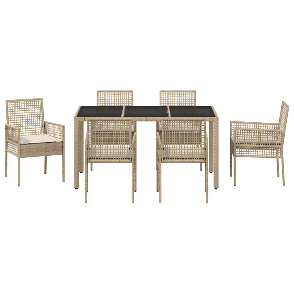 Garten Essgruppe 7 pcs Beige Poly-Rattan