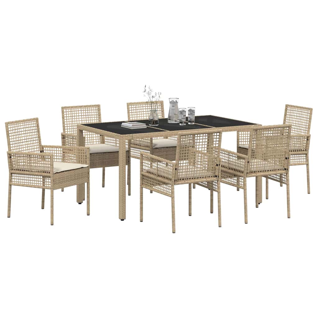 Garten Essgruppe 7 pcs Beige Poly-Rattan