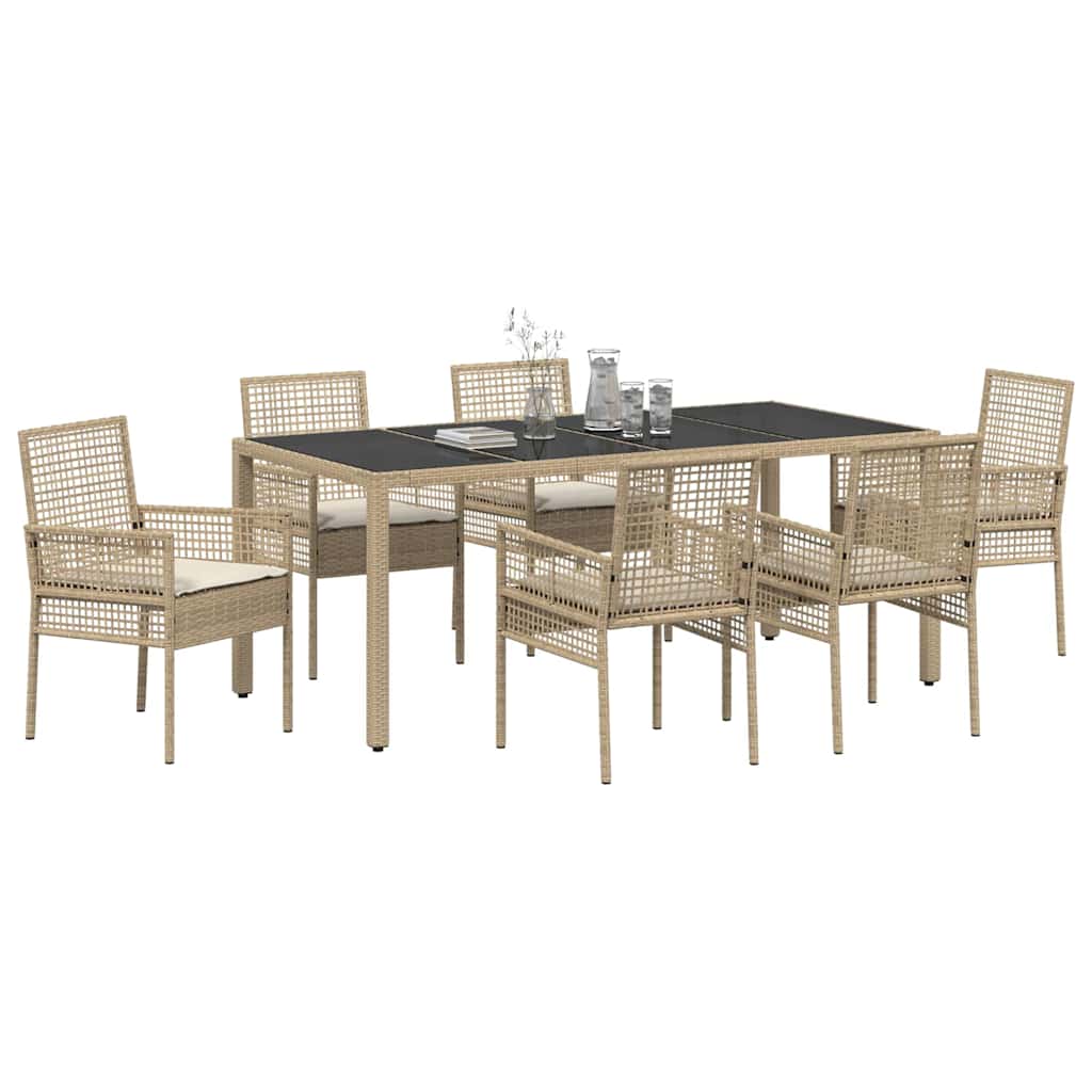 Garten Essgruppe 7 pcs Beige Poly-Rattan
